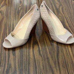Calvin Klein Cream Peep-Toe Wedges
